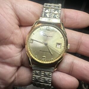 Vintage Ingraham Shockprotected Gold Tone Mens Watch Manual Wind 33mm For Repair